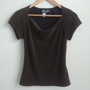 Vintage made in Canada 90s vibe top blouse black gold sparkle Cartise
